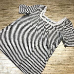 A-951 Susina soft square neck tee stripe WHITE BLACK size S nwot